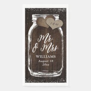 Rustic Country Mason Jar Wood Mr. & Mrs. Wedding Paper Guest Towels