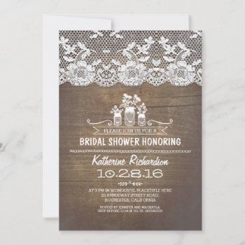 Rustic Country Mason Jars Lace Bridal Shower Invitation by jinaiji at Zazzle