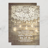 Rustic Country Mason Jars Lights Lace Wood Wedding Invitation (Front/Back)