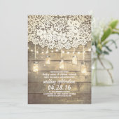 Rustic Country Mason Jars Lights Lace Wood Wedding Invitation (Standing Front)