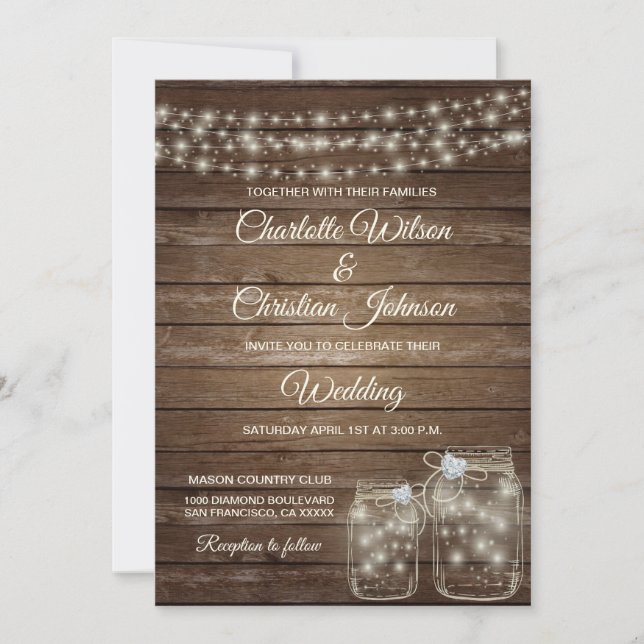 Rustic Country Mason Lights Wedding Invitation (Front)