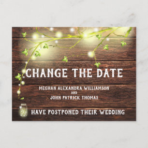 Rustic Country Mason String Lights Change The Date Postcard