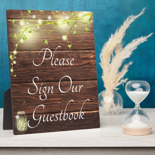 Rustic Country Mason String Lights Guestbook Sign Plaque (Side)