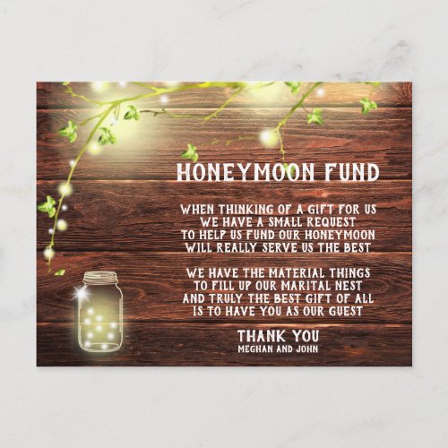 Rustic Country Mason String Lights Honeymoon Fund Postcard