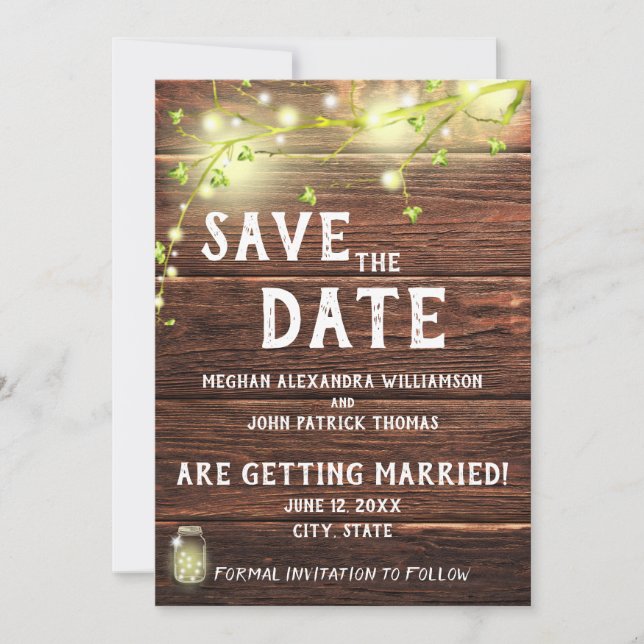 Rustic Country Mason String Lights Save The Date Invitation (Front)