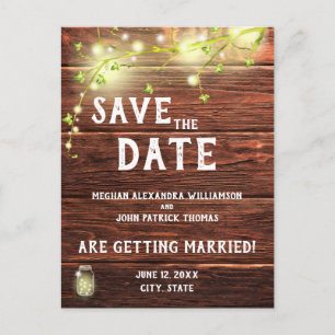 Rustic Country Mason String Lights Save The Date Postcard