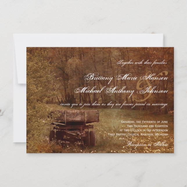 Rustic Country Meadow Wagon Wedding Invitations (Front)