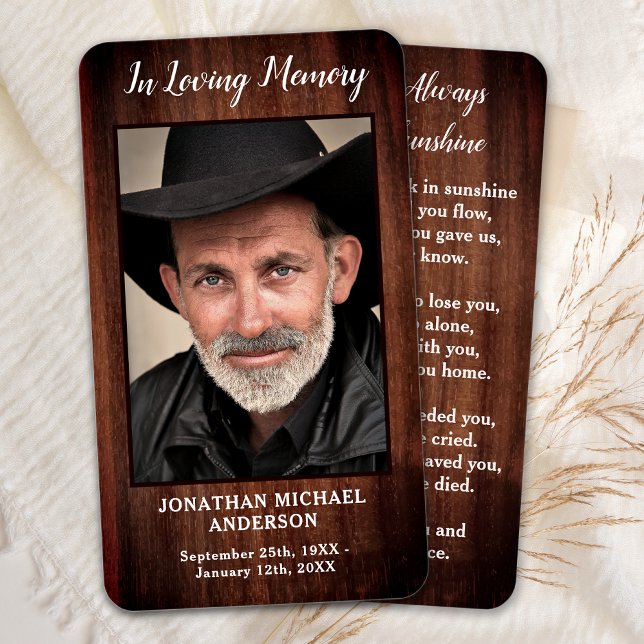 Rustic Country Memorial Photo Funeral Prayer Card (Creator Uploaded)