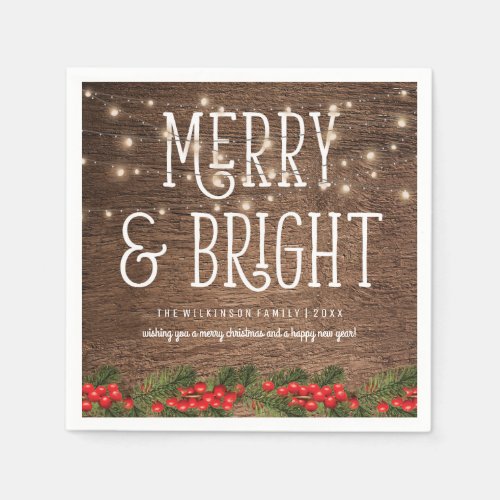Rustic Country Merry  Bright Christmas Paper Napkins