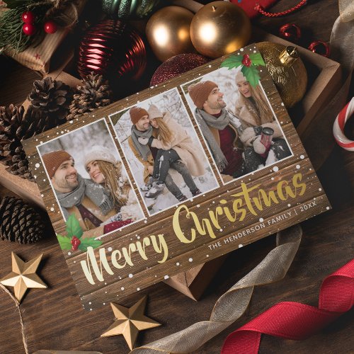 Rustic Country Merry Christmas Photo Foil Holiday Card
