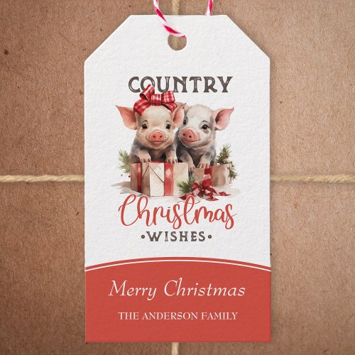 Rustic Country Merry Christmas Wishes Cute Pig Gift Tags