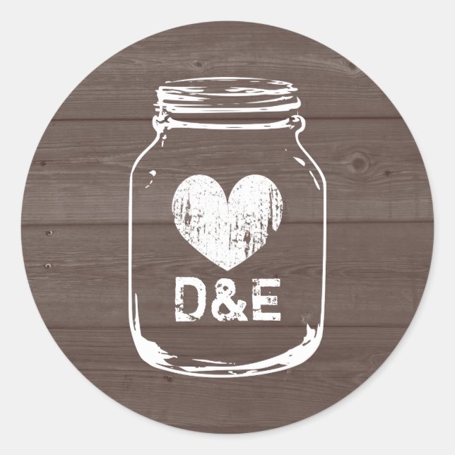 Rustic country monogram mason jar wedding stickers (Front)