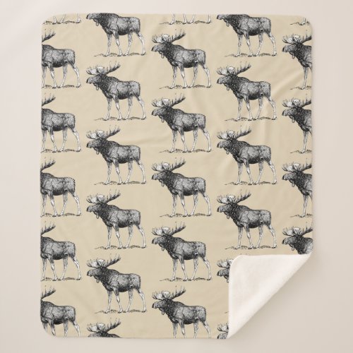 Rustic Country Moose Illustration  Taupe Sherpa Blanket