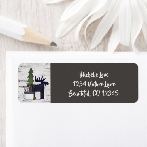 Rustic Country Moose on Birch Background Address Label | Zazzle