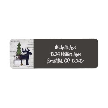 Rustic Country Moose On Birch Background Address Label by SilhouetteCollection at Zazzle