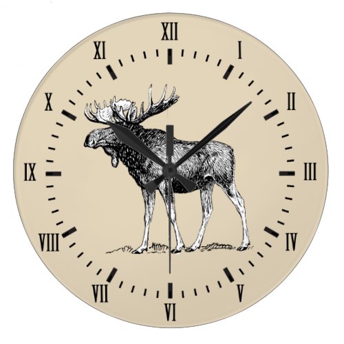 Rustic Country Moose & Taupe Large Clock