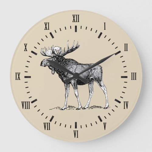 Rustic Country Moose  Taupe Large Clock