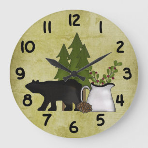 Rustic Country Mountain Bear Wall Clock