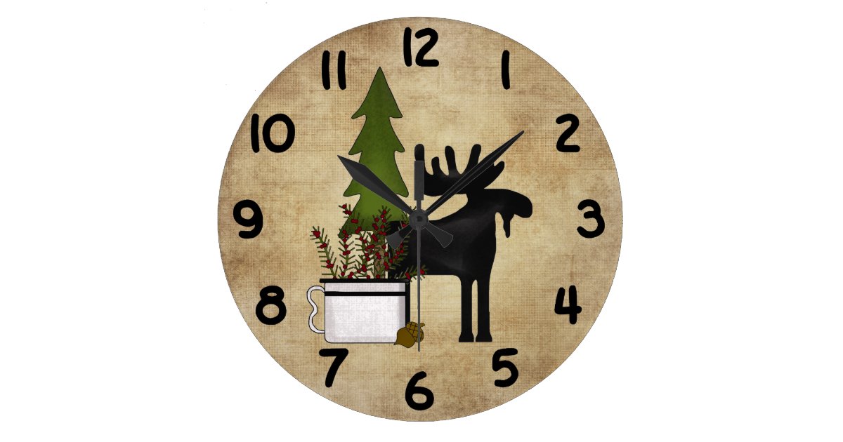 Rustic Country Mountain Silhouette Moose Large Clock | Zazzle.com