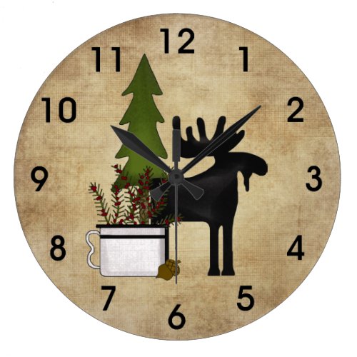 Rustic Country Mountain Silhouette Moose Large Clock