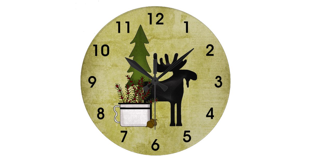 Rustic Country Mountain Silhouette Moose Large Clock | Zazzle.com