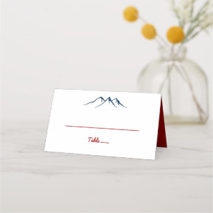 Rustic Country Mountains Deer Red Blue Wedding Place Card