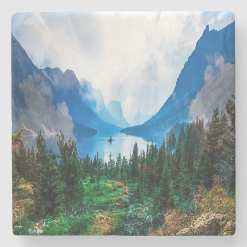 Rustic Country Mountains Nature Scene Photography Stone Coaster