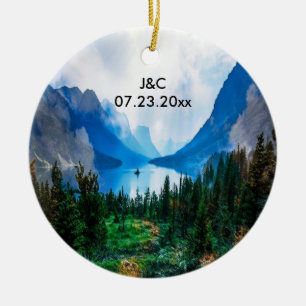 Rustic Country Mountains Scenic Nature Anniversary Ceramic Ornament