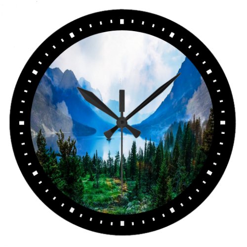 Rustic Country Mountains Scenic Nature Large Clock