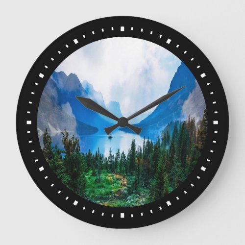 Rustic Country Mountains Scenic Nature Large Clock