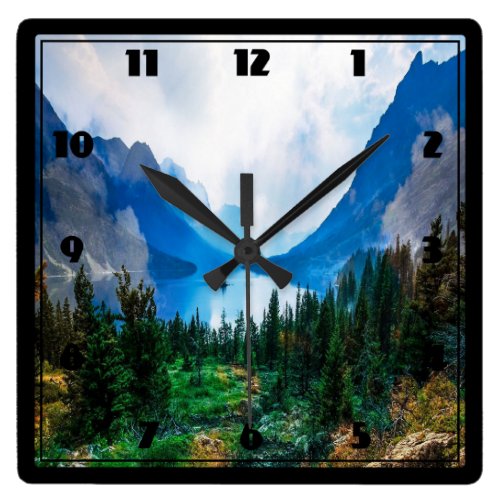 Rustic Country Mountains Scenic Nature Square Wall Clock
