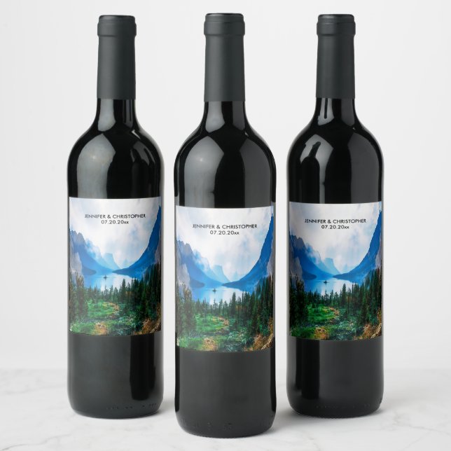 Rustic Country Mountains Scenic Nature Wine Label (Bottles)