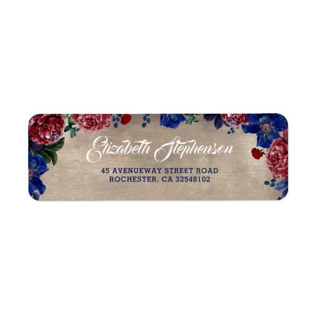 Rustic Country Navy and Burgundy Floral Label (Front)