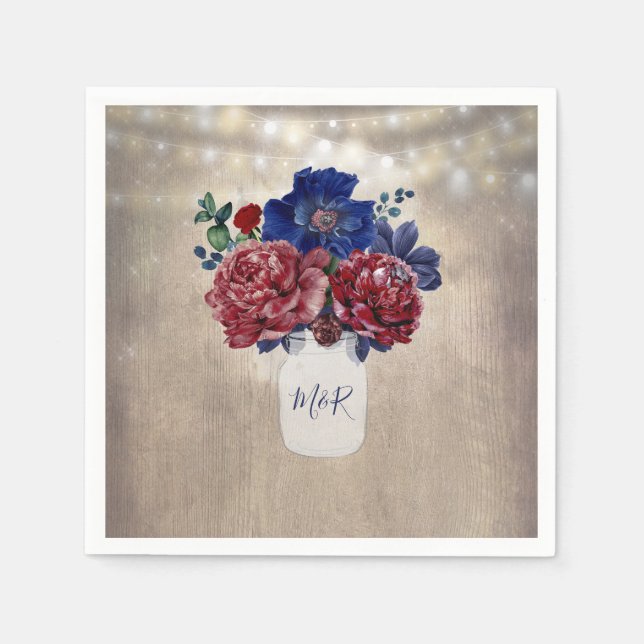 Rustic Country Navy and Burgundy Wedding Napkins (Front)