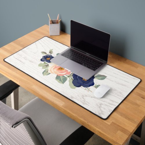 Rustic Country Navy Blue and Peach Floral  Desk Mat