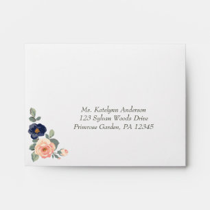 Rustic Country Navy Blue and Peach Floral Response Envelope