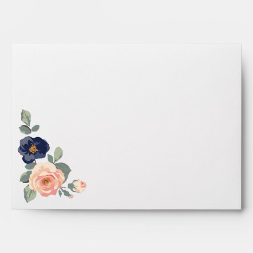 Rustic Country Navy Blue and Peach Floral Wedding Envelope