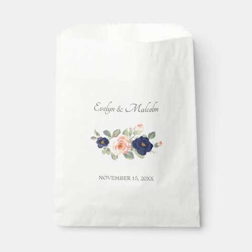 Rustic Country Navy Blue and Peach Floral Wedding Favor Bag