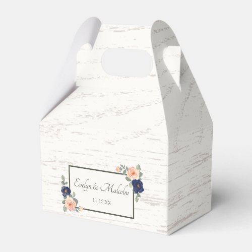 Rustic Country Navy Blue and Peach Floral Wedding Favor Boxes