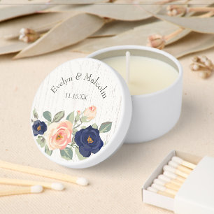 Rustic Country Navy Blue and Peach Floral Wedding Mini Candle Favors