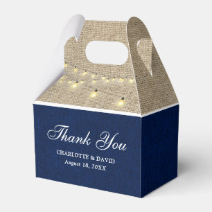 Rustic Country Navy Blue Burlap Wedding Thank You Favor Boxes