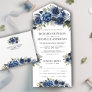 Rustic Country Navy Blue Floral Bouquet Wedding All In One Invitation