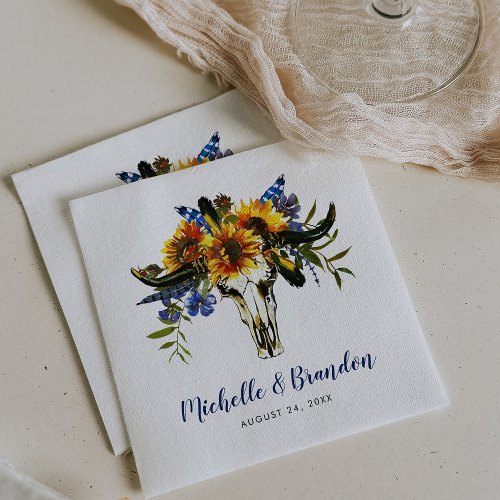 Rustic Country Navy Blue Sunflower Boho Wedding Napkins