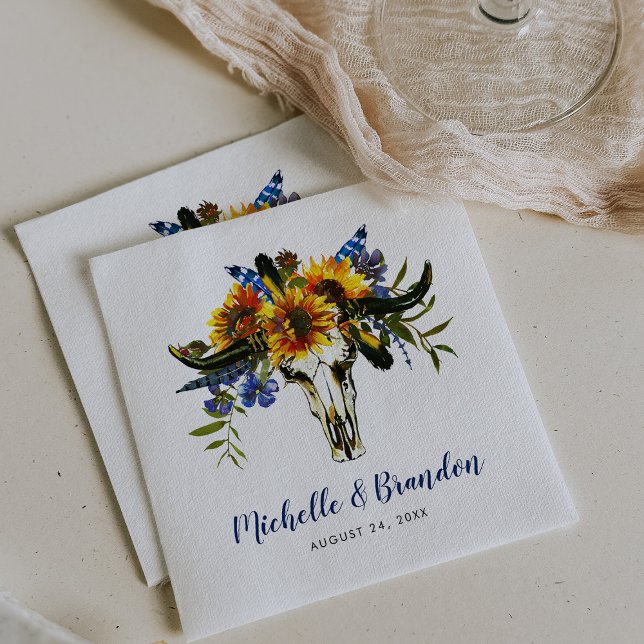 Rustic Country Navy Blue Sunflower Boho Wedding Napkins (Creator Uploaded)
