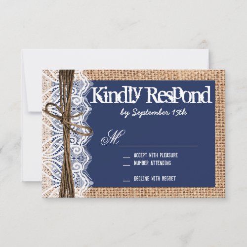 Rustic Country Navy Blue Wedding RSVP Cards