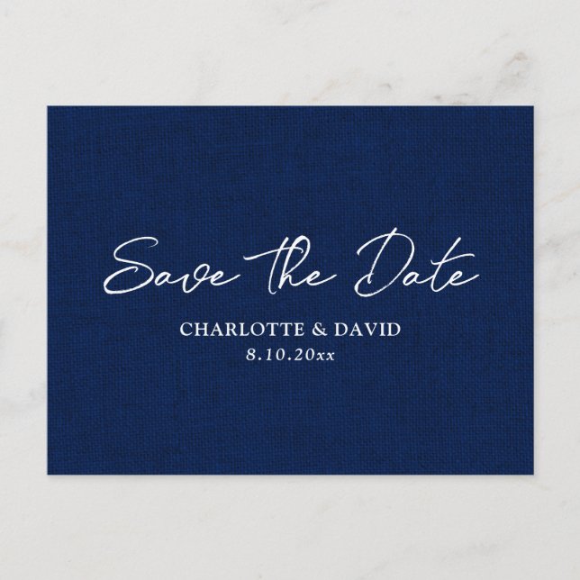 Rustic Country Navy Blue Wedding Save The Date Announcement Postcard (Front)