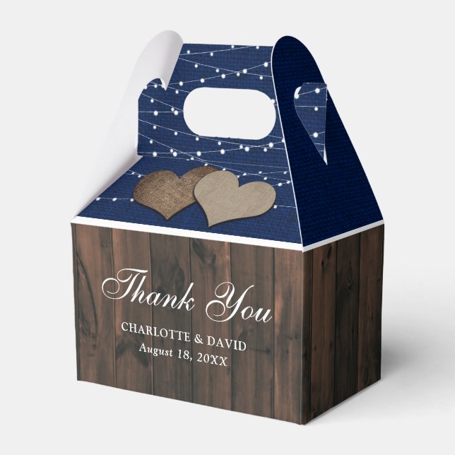 Rustic Country Navy Blue Wedding Thank You Favor Boxes (Front Side)