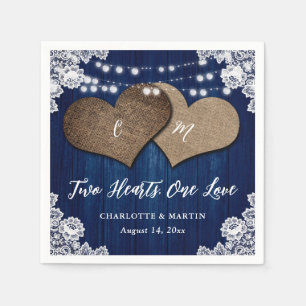 Rustic Country Navy Blue Wood Burlap Lace Wedding Napkins