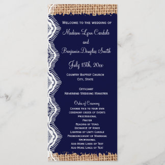 Rustic Country Navy Burlap Print Wedding Programs