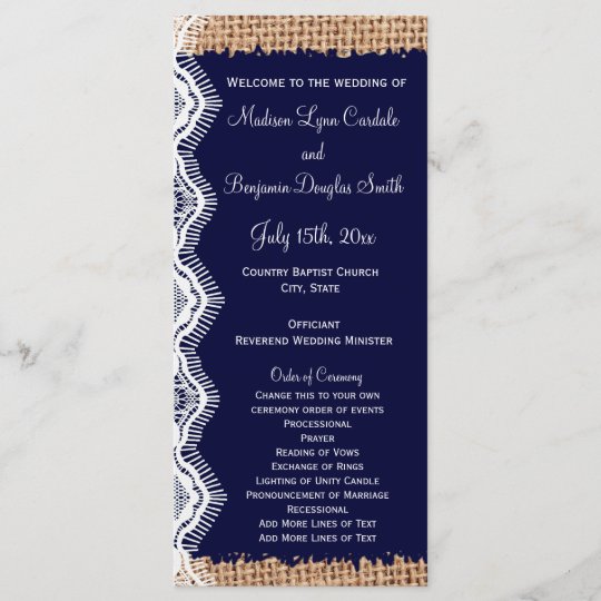 Rustic Country Navy Burlap Print Wedding Programs Zazzle Com